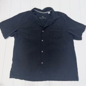Tommy Bahama Men’s XL Black 100% Silk Short Sleeve Camp Shirt Palm Leaf Tonal